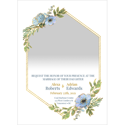 Wedding Invite Flowers and Gold Frame
